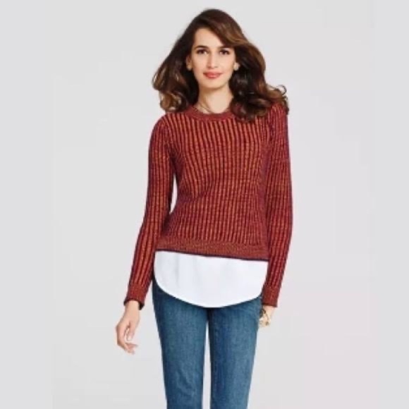 Cabi Women Sweater Melange Lava Stripe 891 Chunky Orange Purple Striped - Picture 1 of 10